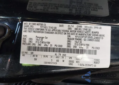 2014 Ford Focus Se из США, поврежденный, VIN 1FADP3F25EL248313